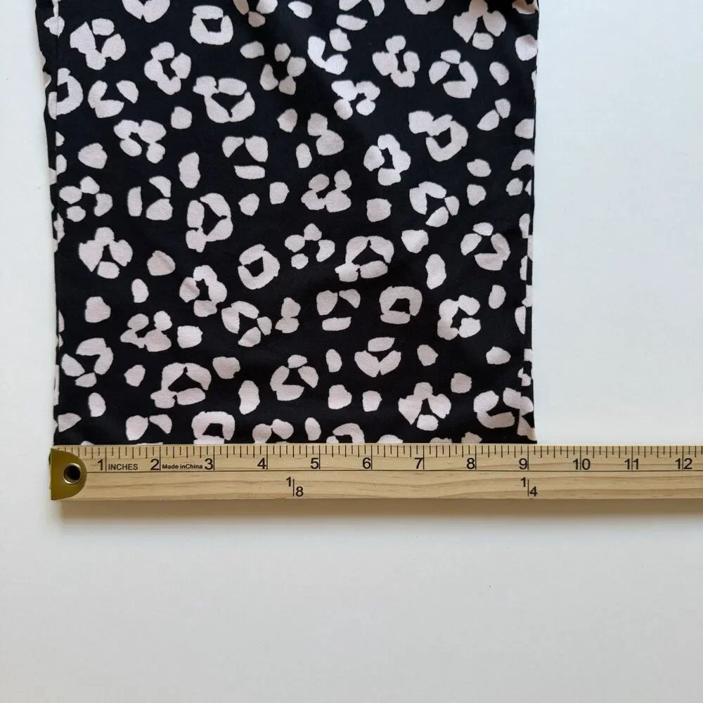 Kate Spade NY Pajama Set XL Black Pink Leopard Print 2 Pc Long Sleeve